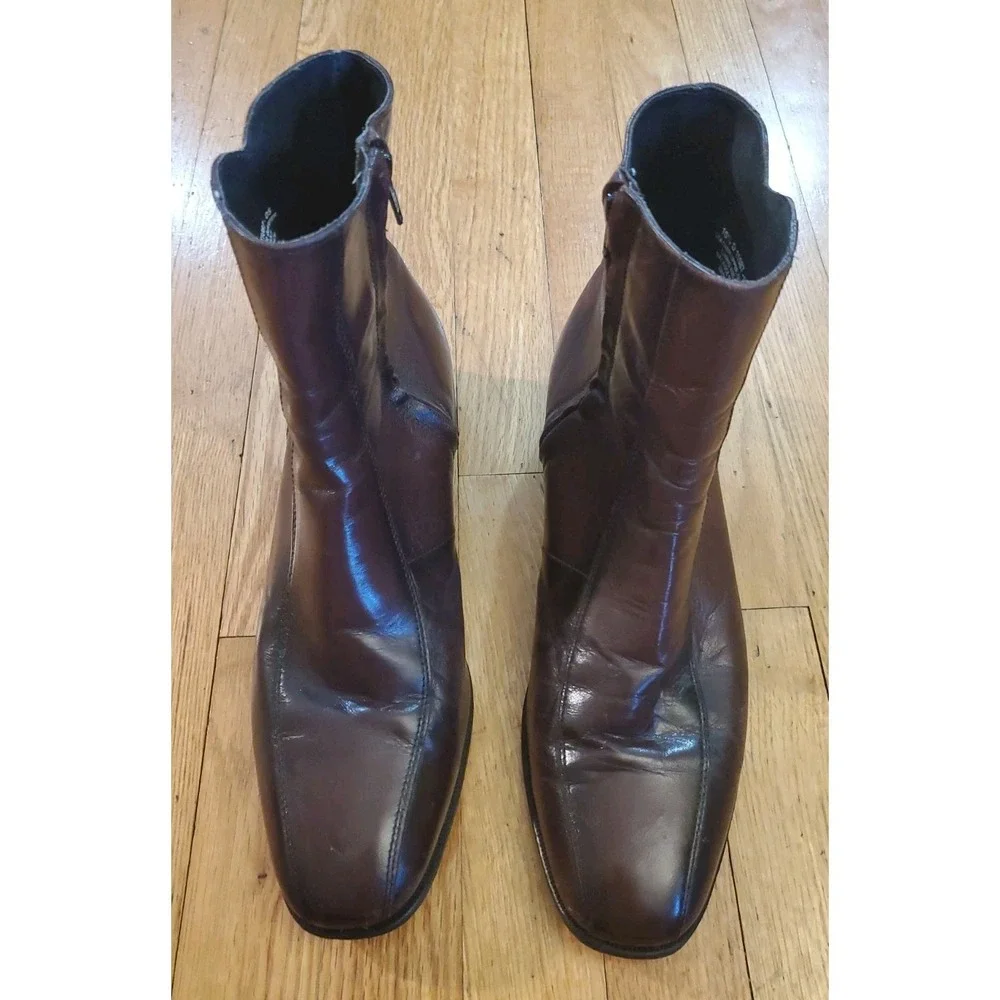 Florsheim Mens Burgundy Leather Side Zip Ankle Boots Square Toe 10.5 D 11087-05